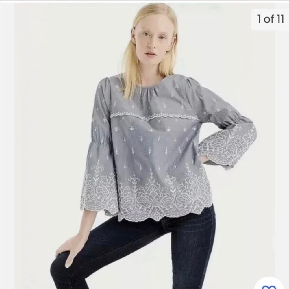 J.Crew striped embroidered top